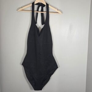 SPANX Pique Shaping One Piece Swimsuit Halter Compression Padded C DD 36 38 New